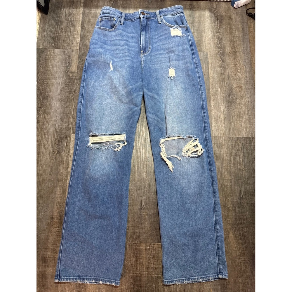 Hollister Ultra High-Rise Dad Jean Distressed Medium Wash 7R W28 L31 Stretch